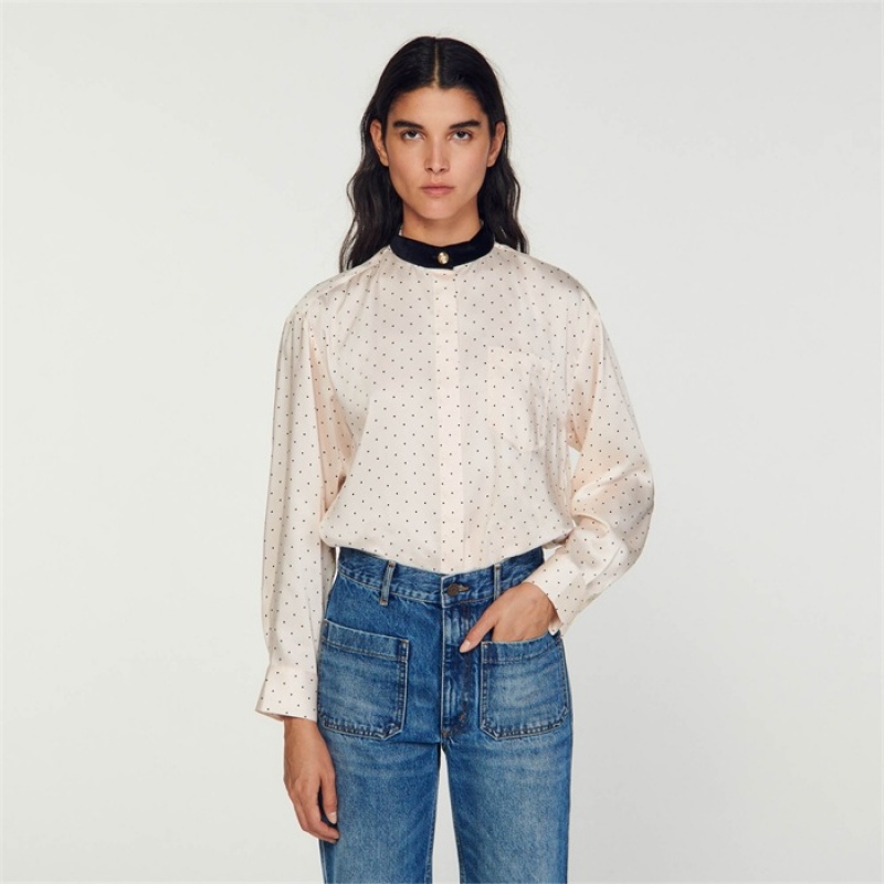 Sandro Polka dot shirt Beige / Black | SN-SDO64344