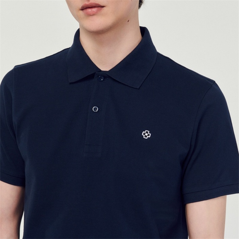 Sandro Polo shirt with Square Cross patch Navy Blue | SN-SDO65124