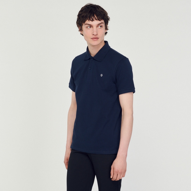 Sandro Polo shirt with Square Cross patch Navy Blue | SN-SDO65124