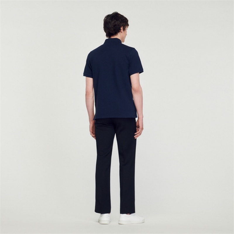 Sandro Polo shirt with Square Cross patch Navy Blue | SN-SDO65124