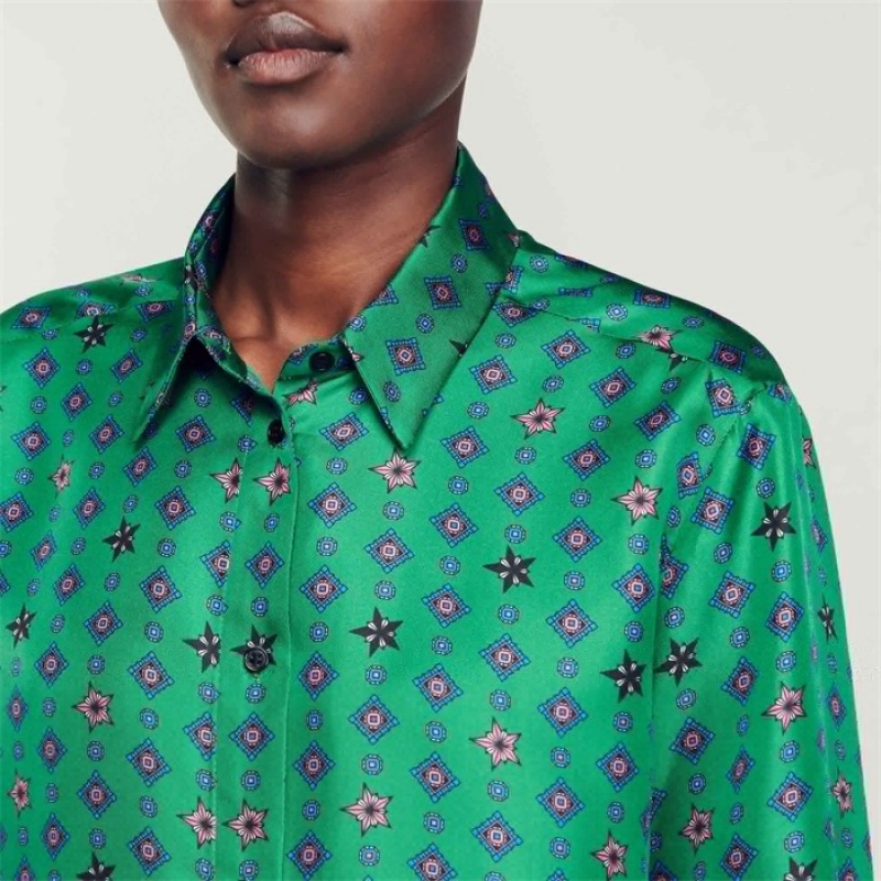 Sandro Printed shirt Green / Pink | SN-SDO64345