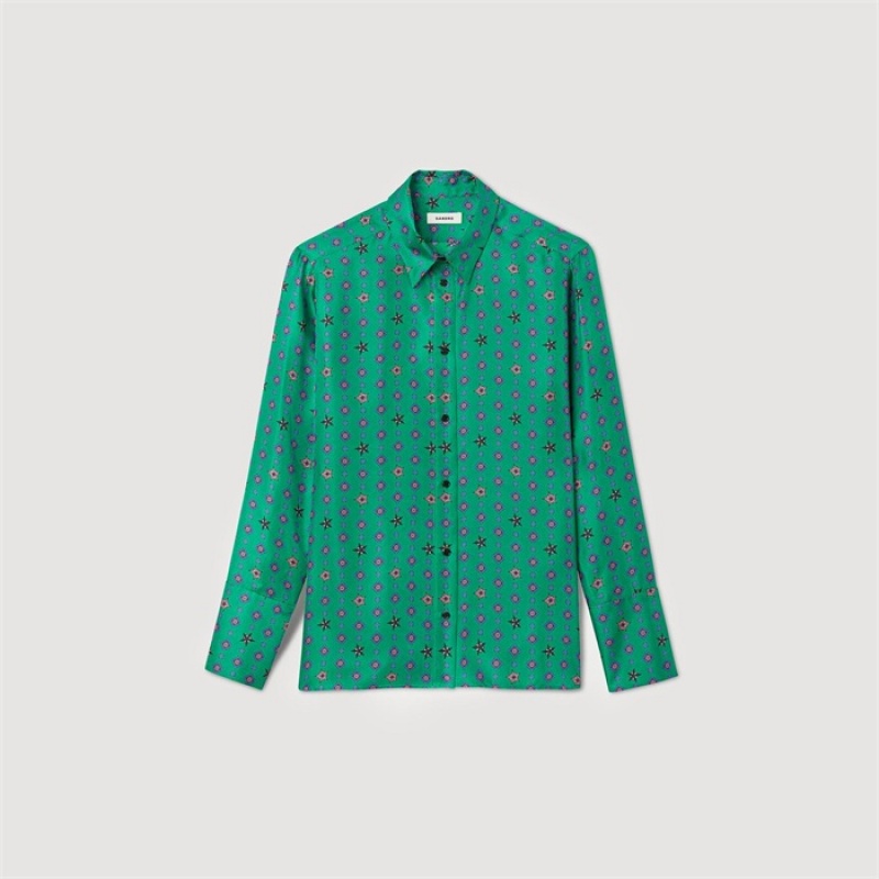 Sandro Printed shirt Green / Pink | SN-SDO64345