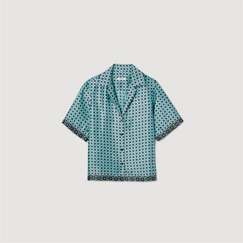 Sandro Printed shirt Turquoise / Brown | SN-SDO64354