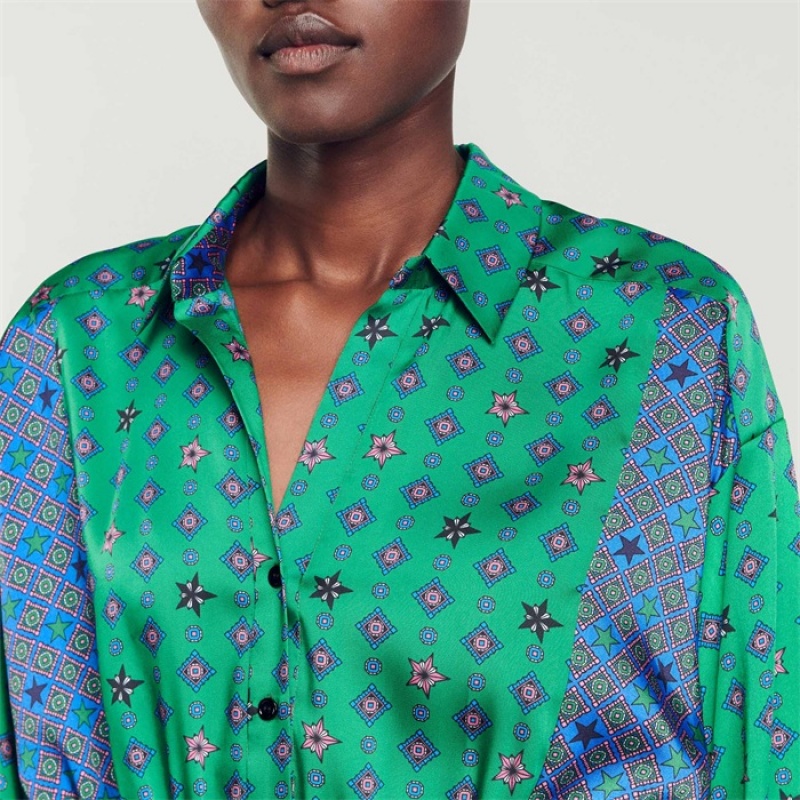 Sandro Printed shirt dress Green / Pink | SN-SDO64200