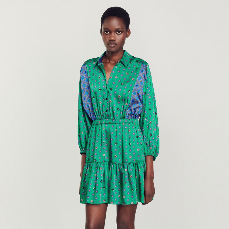 Sandro Printed shirt dress Green / Pink | SN-SDO64200