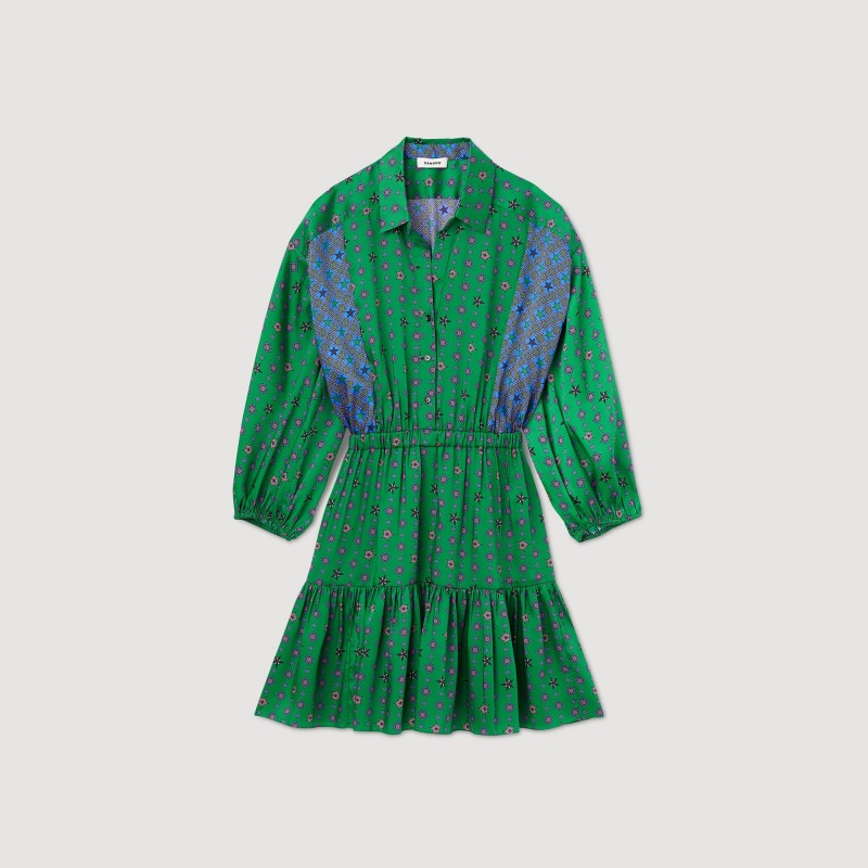 Sandro Printed shirt dress Green / Pink | SN-SDO64200