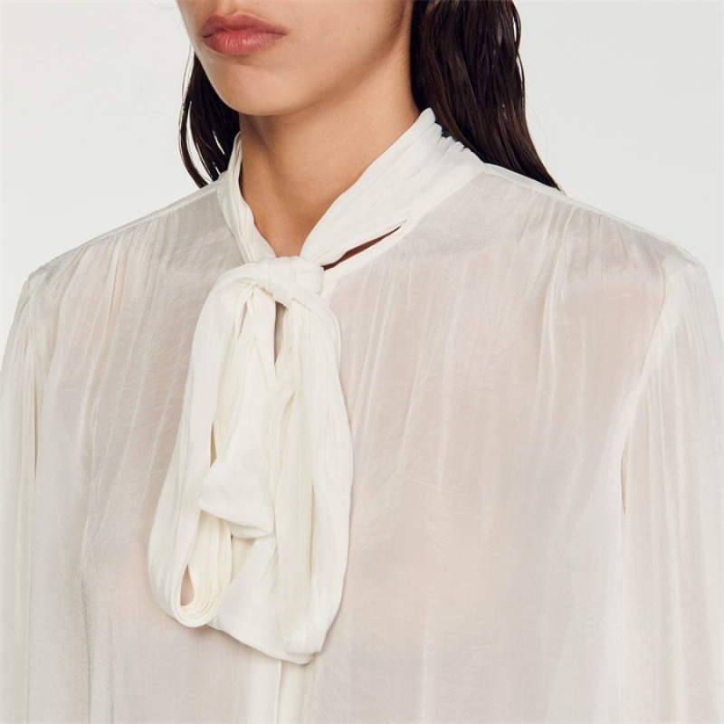 Sandro Pussy bow blouse Ecru | SN-SDO64348