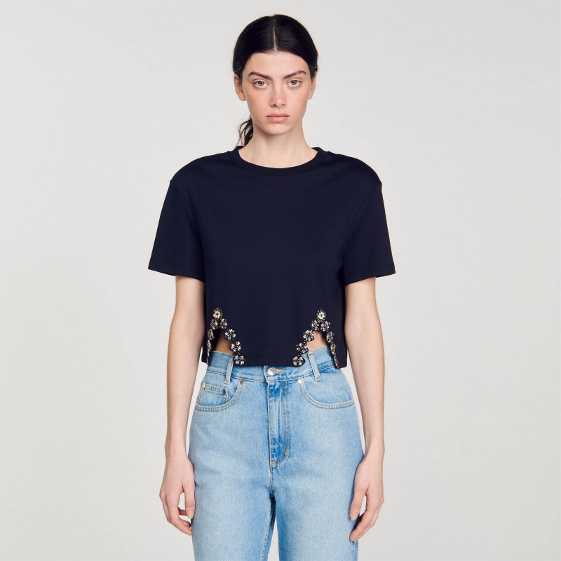 Sandro Rhinestone crop top Deep Blue | SN-SDO64423