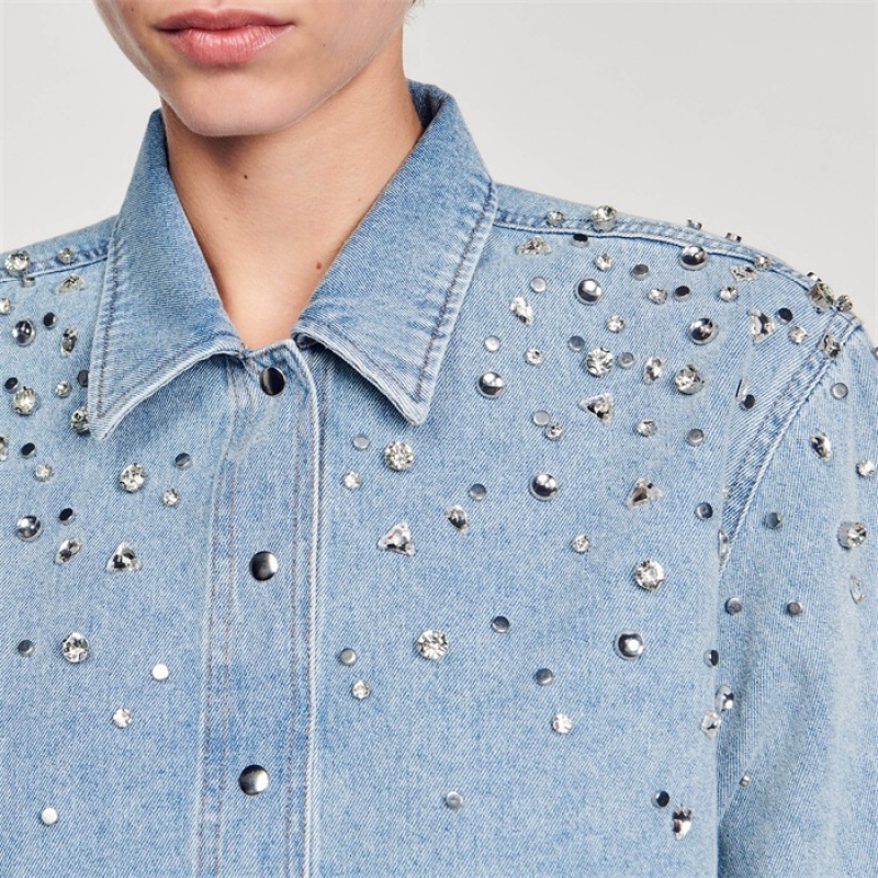 Sandro Rhinestone cropped shirt Light Bu Jean | SN-SDO64389