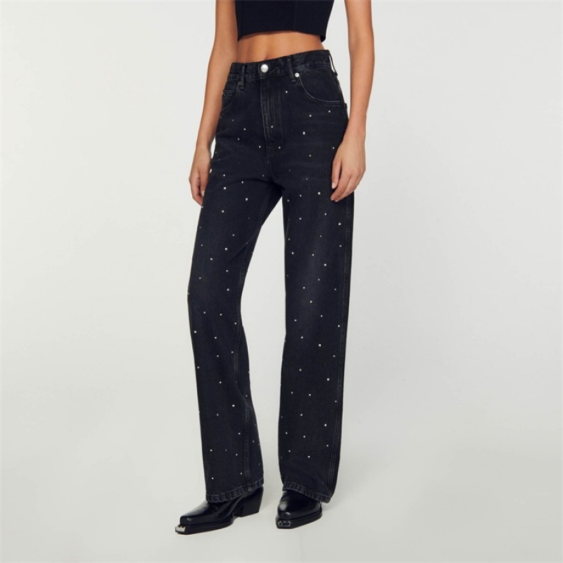 Sandro Rhinestone jeans Charcoal Grey | SN-SDO64816