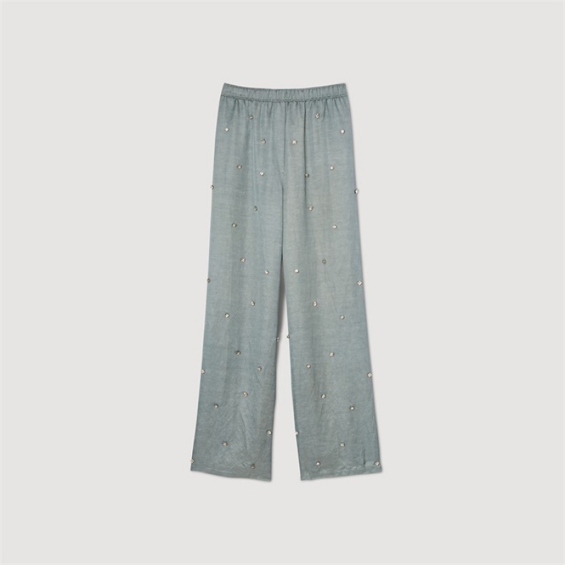 Sandro Rhinestone linen trousers Grey | SN-SDO64803