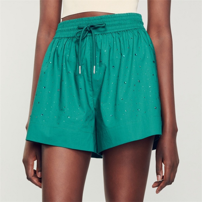 Sandro Rhinestone shorts Emeuraude Green | SN-SDO64772