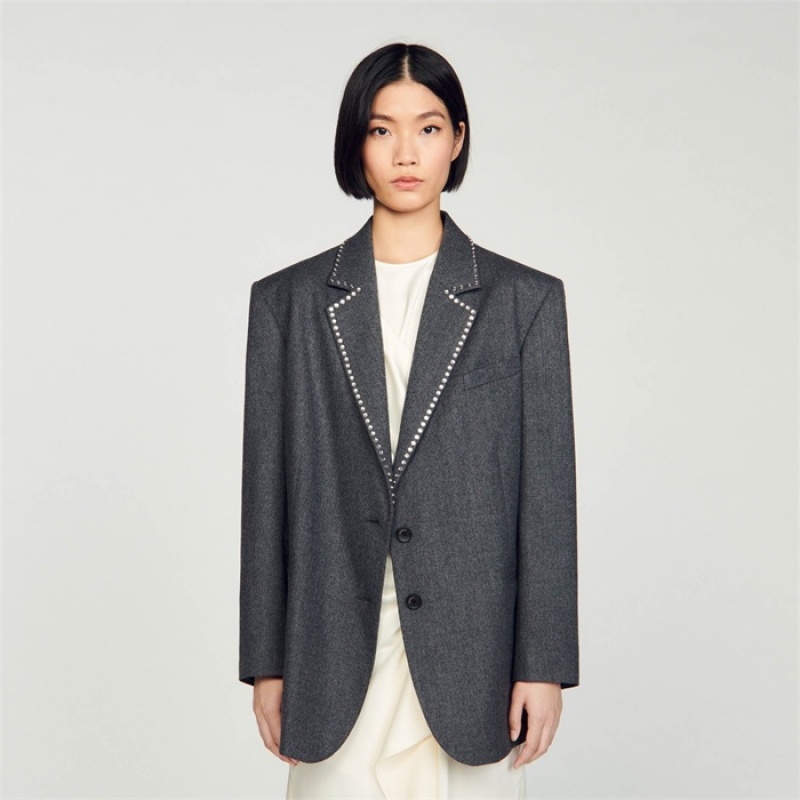 Sandro Rhinestone suit jacket Dark Grey | SN-SDO64474