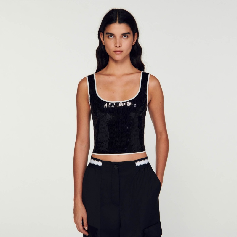 Sandro Rhinestone-embellished crop top Black | SN-SDO64595