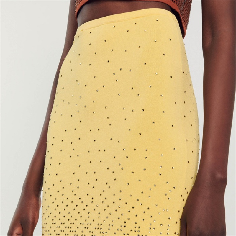 Sandro Rhinestone-embellished midi skirt Yellow | SN-SDO64710