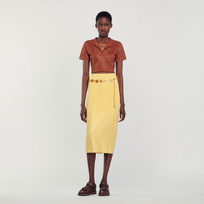 Sandro Rhinestone-embellished midi skirt Yellow | SN-SDO64710