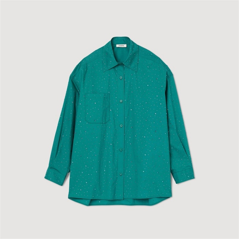 Sandro Rhinestone-embellished shirt Emeuraude Green | SN-SDO64305