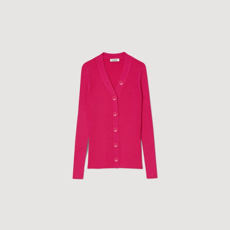 Sandro Rib knit cardigan Fushia | SN-SDO64647