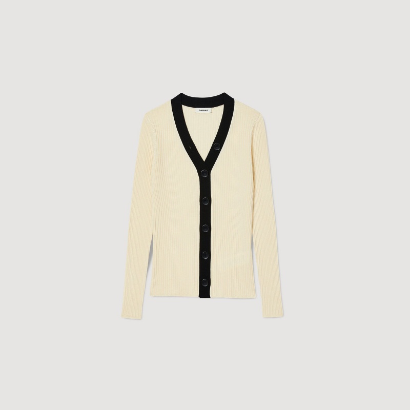 Sandro Ribbed cardigan Ecru | SN-SDO64650