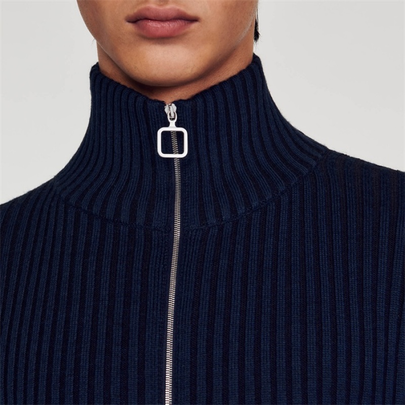 Sandro Ribbed cardigan Navy Blue | SN-SDO65256