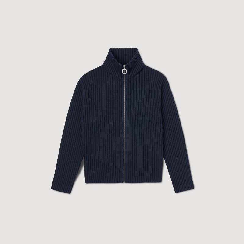 Sandro Ribbed cardigan Navy Blue | SN-SDO65256