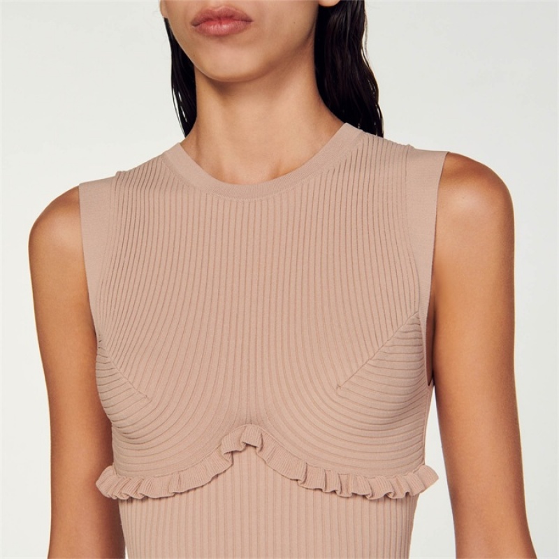 Sandro Ribbed knit bodysuit Nude | SN-SDO64332