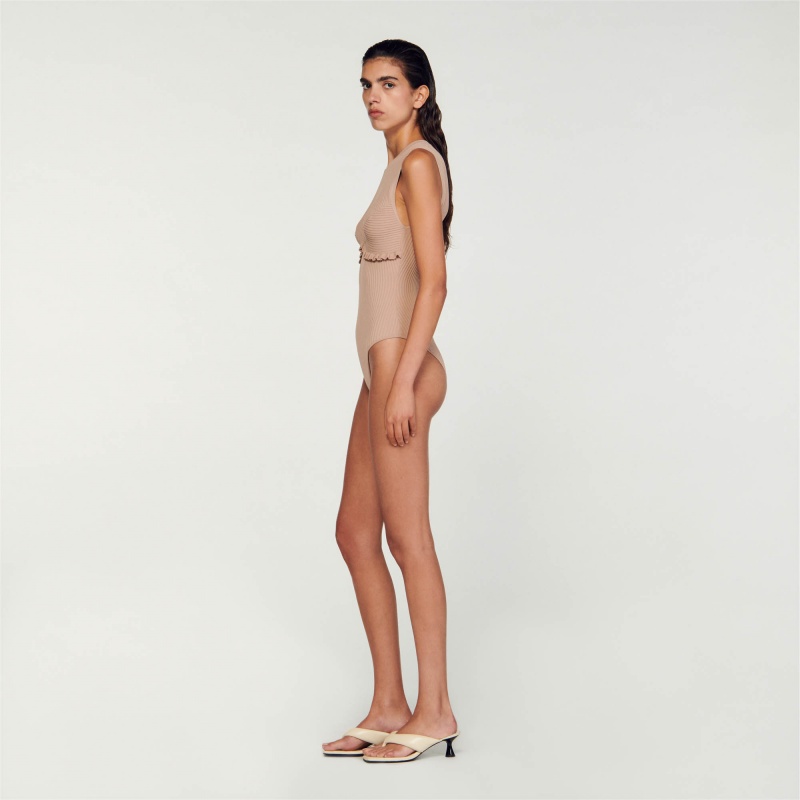 Sandro Ribbed knit bodysuit Nude | SN-SDO64332