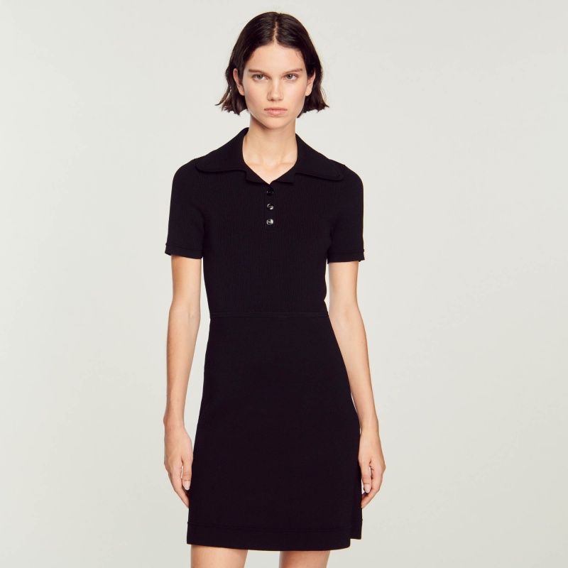 Sandro Ribbed knit dress Black | SN-SDO64199