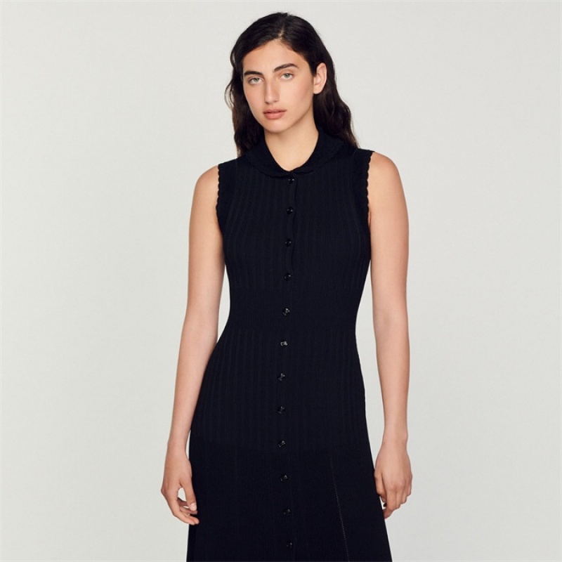 Sandro Ribbed maxi dress Black | SN-SDO64210