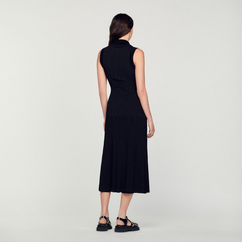 Sandro Ribbed maxi dress Black | SN-SDO64210