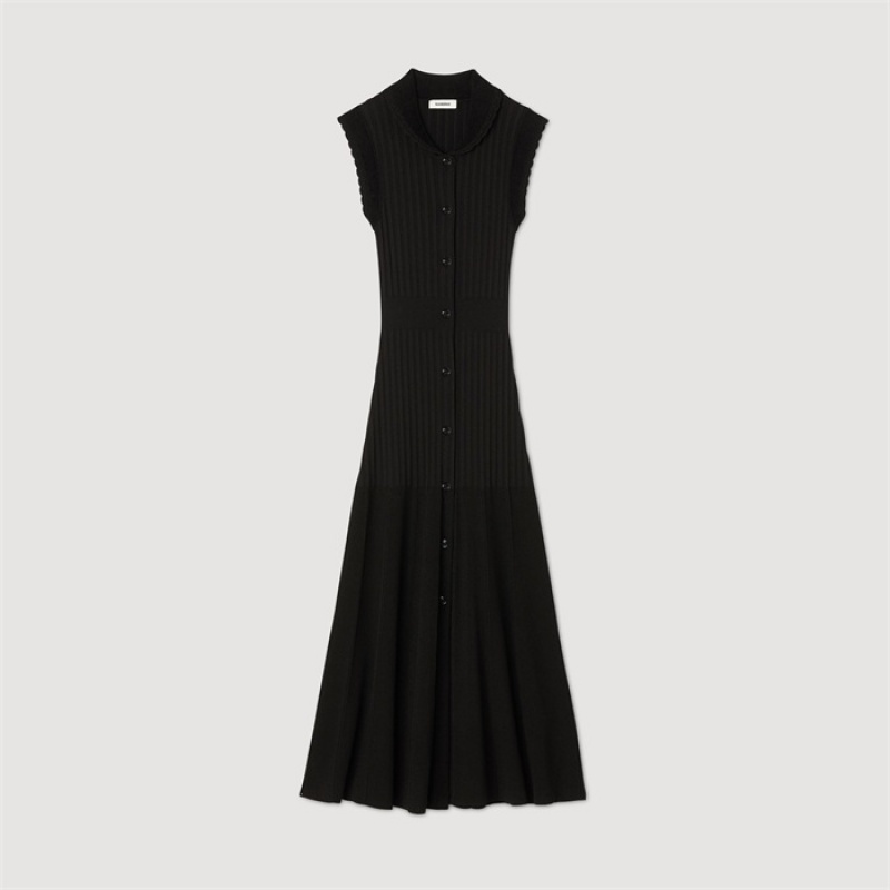 Sandro Ribbed maxi dress Black | SN-SDO64210