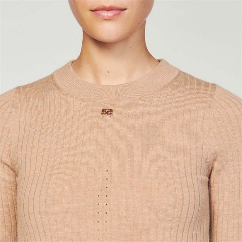 Sandro Ribbed sweater Camel | SN-SDO64646