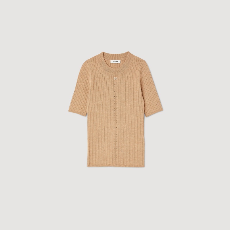 Sandro Ribbed sweater Camel | SN-SDO64646