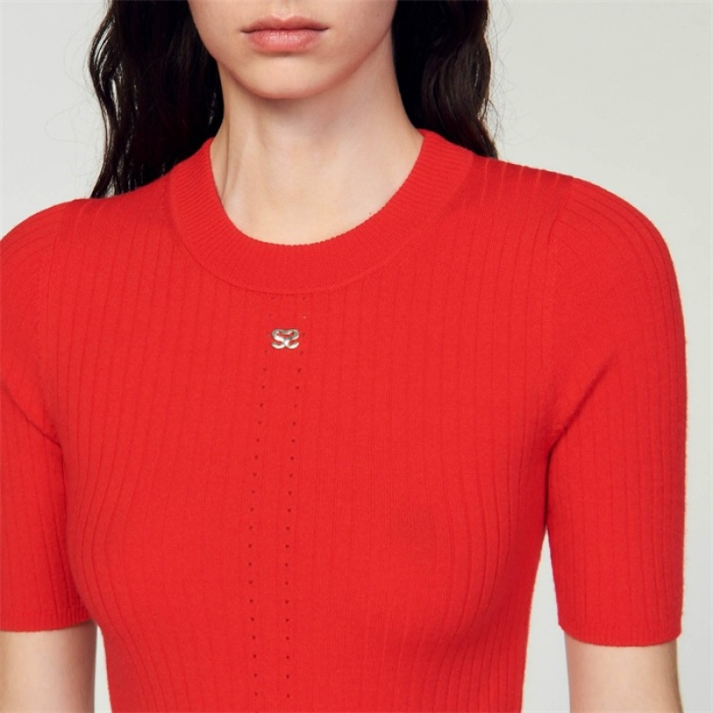 Sandro Ribbed sweater Red | SN-SDO64645