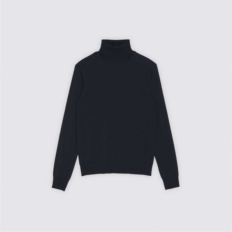 Sandro Roll neck wool sweater Navy Blue | SN-SDO65284