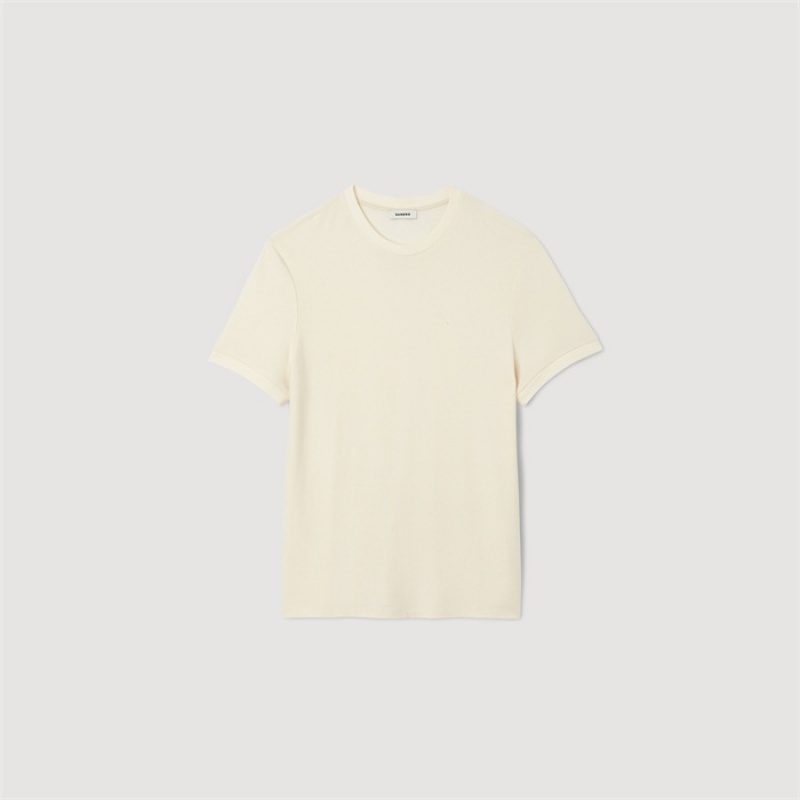 Sandro Round neck T-shirt Ecru | SN-SDO65093