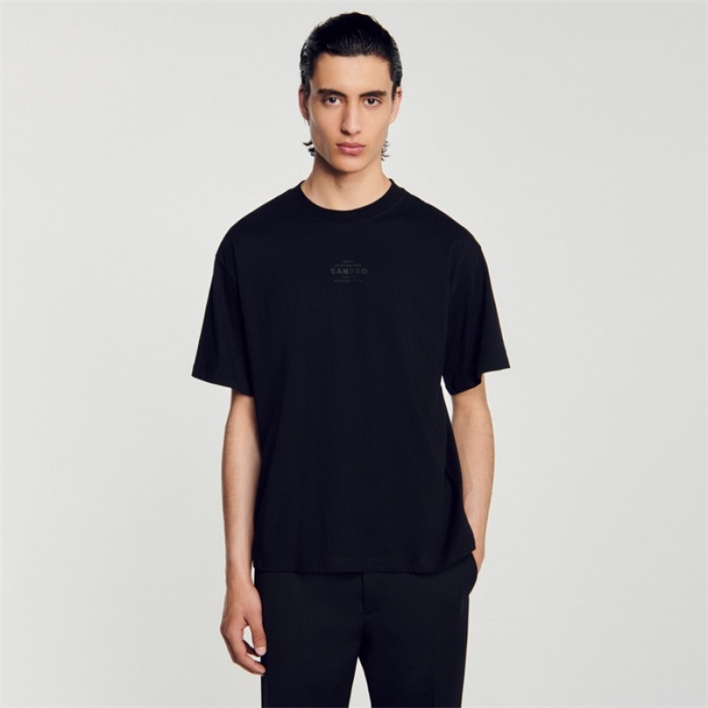 Sandro Rubber logo T-shirt Black | SN-SDO65096