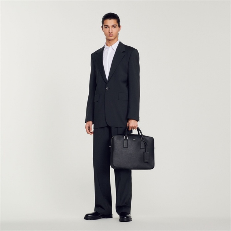 Sandro Saffiano leather briefcase Black | SN-SDO65405