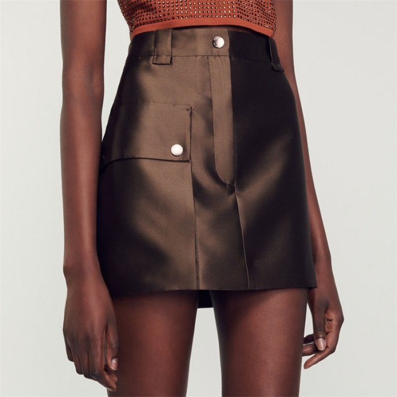 Sandro Satin short skirt Brown | SN-SDO64689