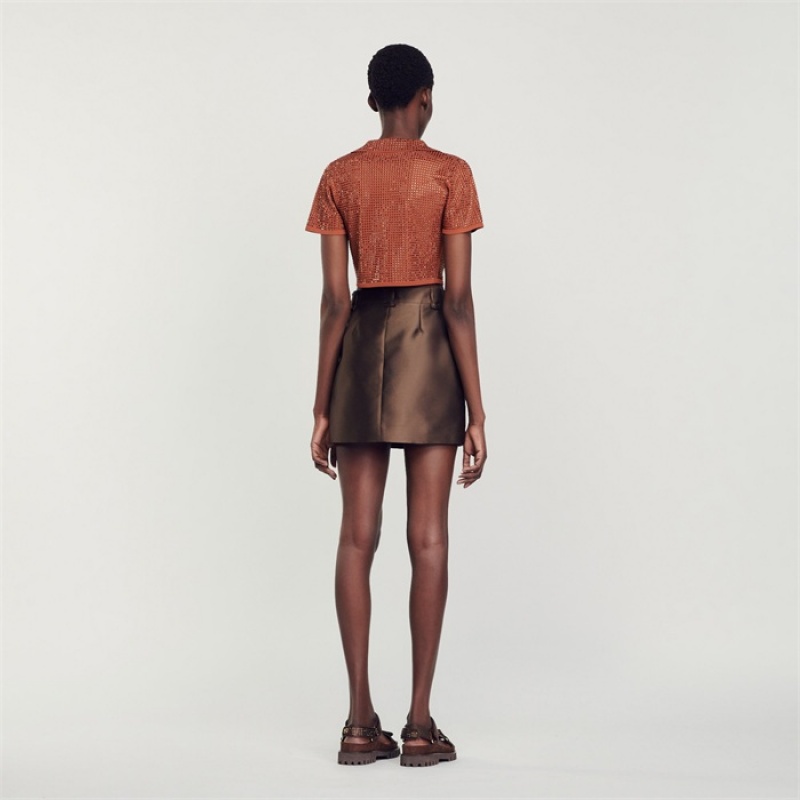 Sandro Satin short skirt Brown | SN-SDO64689