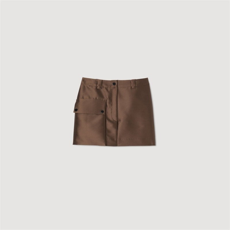 Sandro Satin short skirt Brown | SN-SDO64689