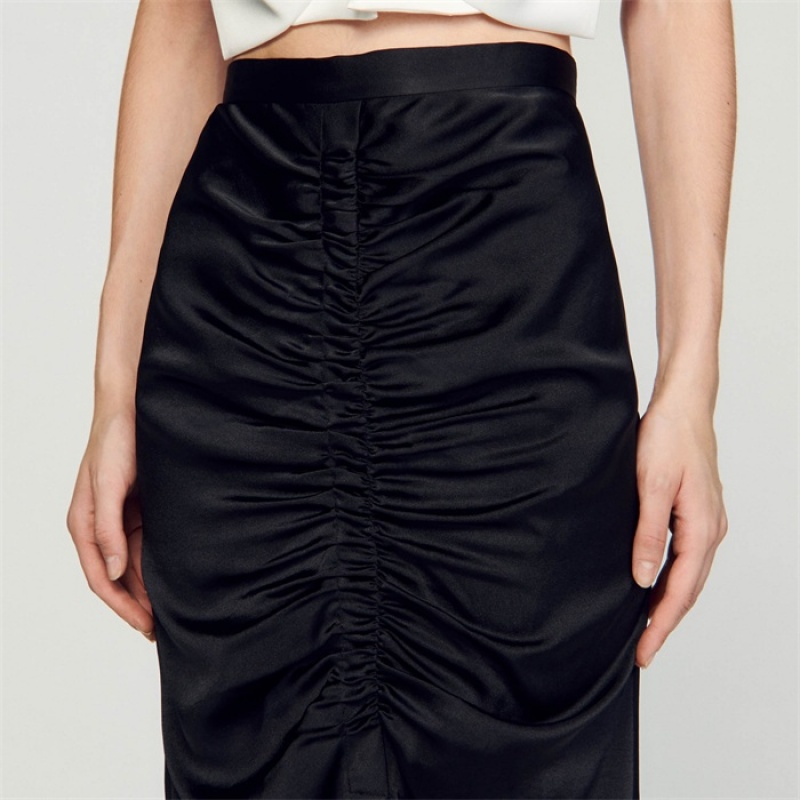 Sandro Satin-effect midi skirt Black | SN-SDO64702