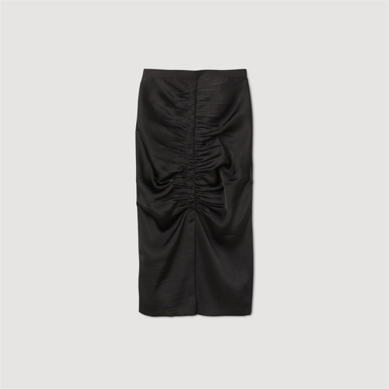 Sandro Satin-effect midi skirt Black | SN-SDO64702