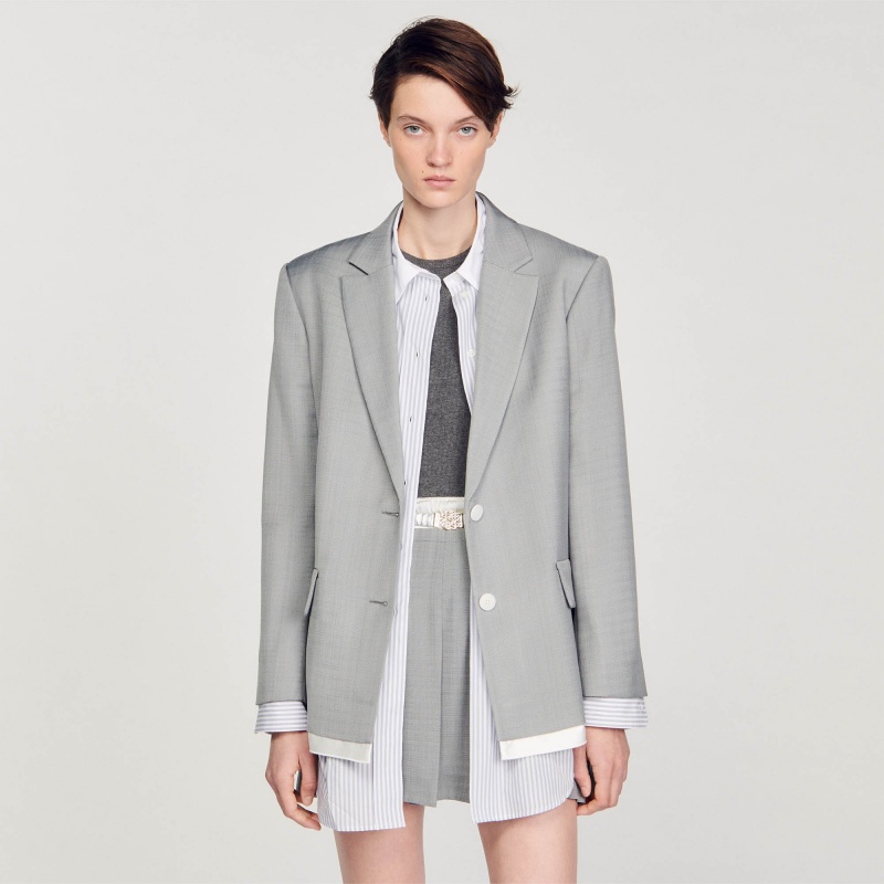 Sandro Satin-effect suit jacket Light Grey | SN-SDO64482