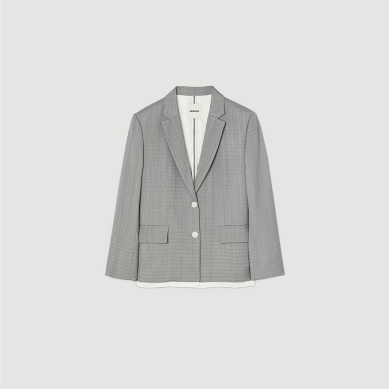 Sandro Satin-effect suit jacket Light Grey | SN-SDO64482