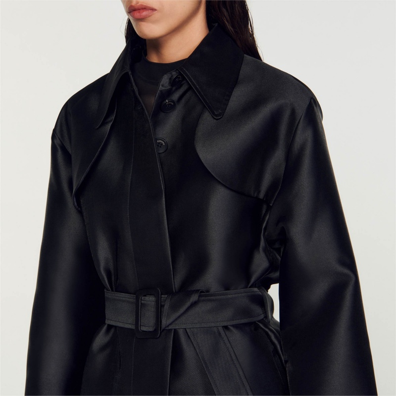 Sandro Satin-effect trench coat Black | SN-SDO64531