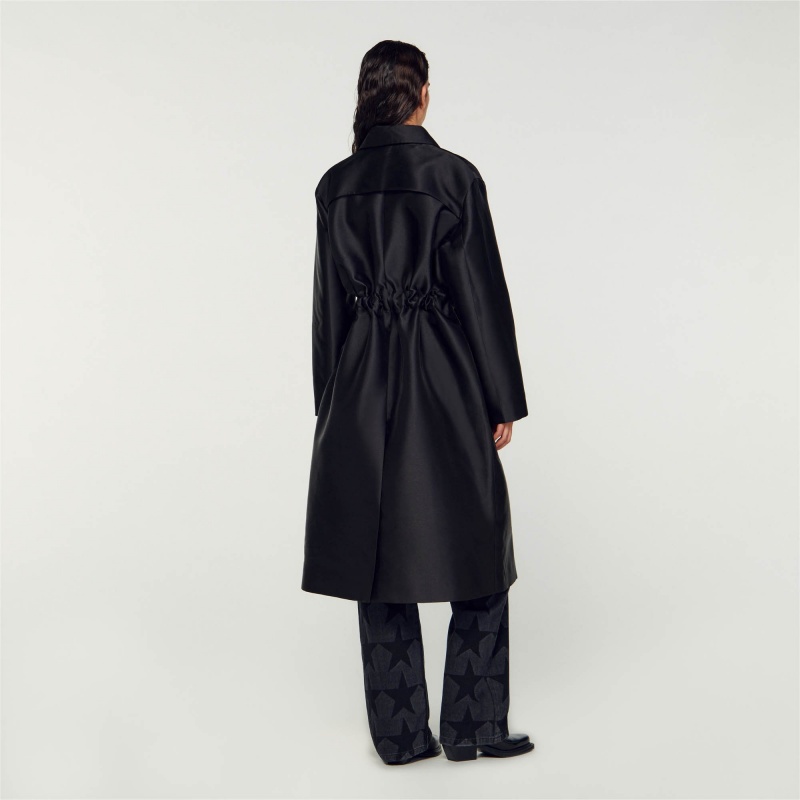 Sandro Satin-effect trench coat Black | SN-SDO64531