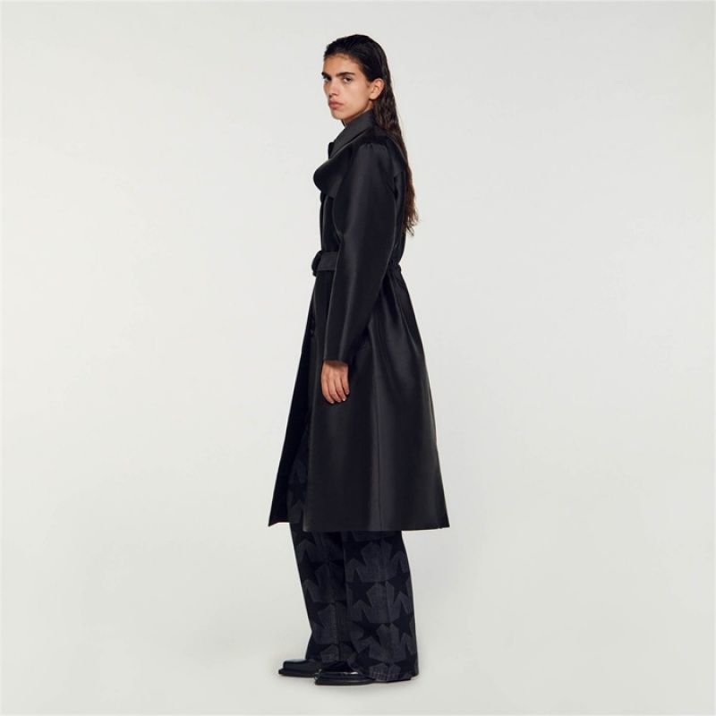 Sandro Satin-effect trench coat Black | SN-SDO64531