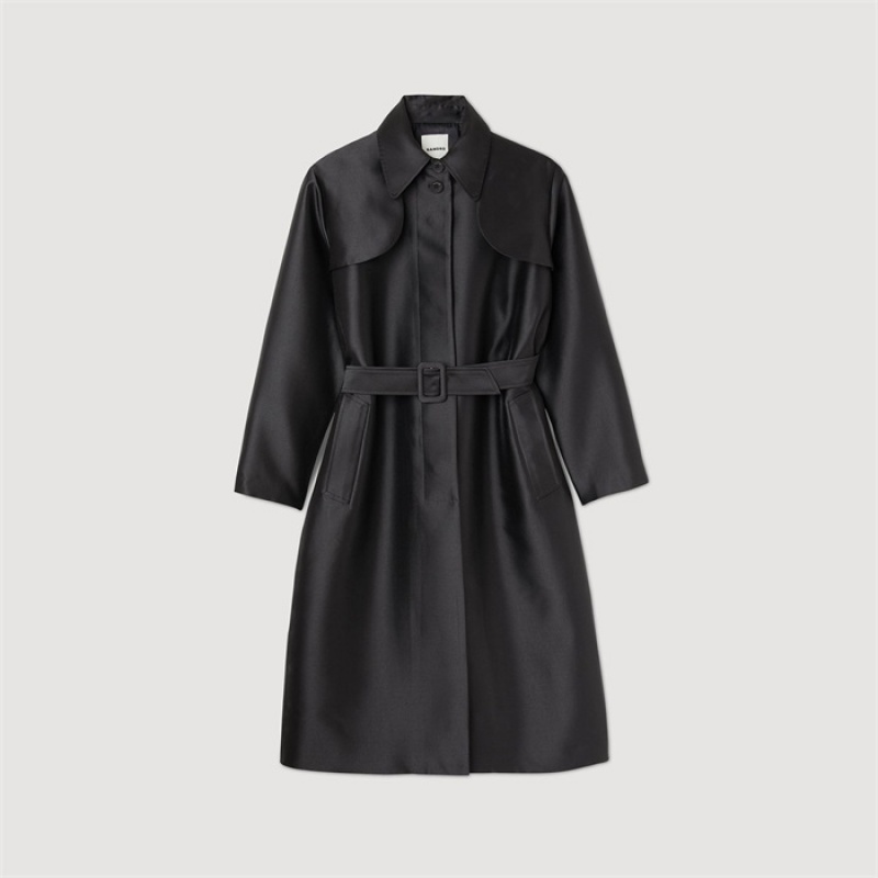 Sandro Satin-effect trench coat Black | SN-SDO64531