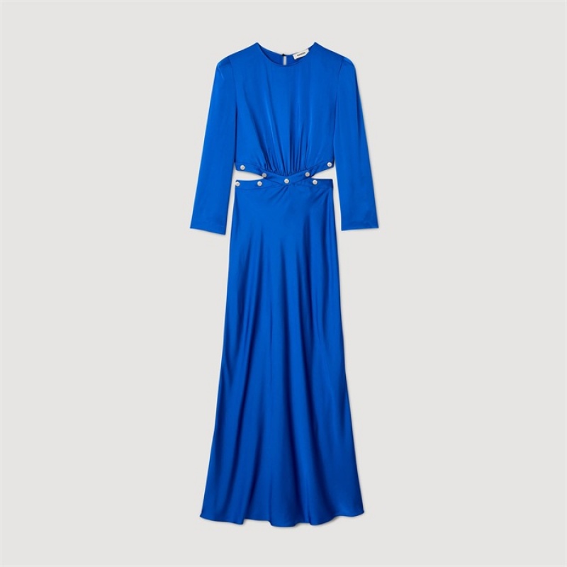 Sandro Satin-finish maxi dress Electric Blue | SN-SDO64264